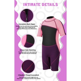 Kids Shorty Wetsuit, 2.5 mm Neoprene One-Pieces Swimsuits UV Protection Bathing Suits for Girls Boys Swimming Diving Snorkeling Surfing