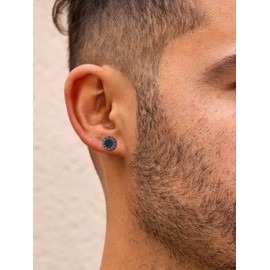 Silvora 925 Silver Viking Men's Stud Earrings Clip Viking Roman Numbers Earrings Ear Clip Hip Hop Men Boys Stud Earrings, Sterling Silver, Agate