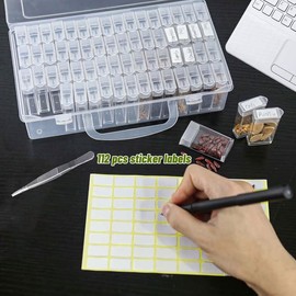 Caja Compartimentos Plastico, 64 Compartimentos Transparente Organizador Extraíble Caja de Almacenamiento con Pegatinas y Pinzas para Semillas Joyas Diamond Painting Accesorios
