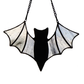 HAOSUM Bat Decoration Stained Glass Window Hangings Suncatcher Spooky Bats Craft Window Decor (3.9"×3.9")