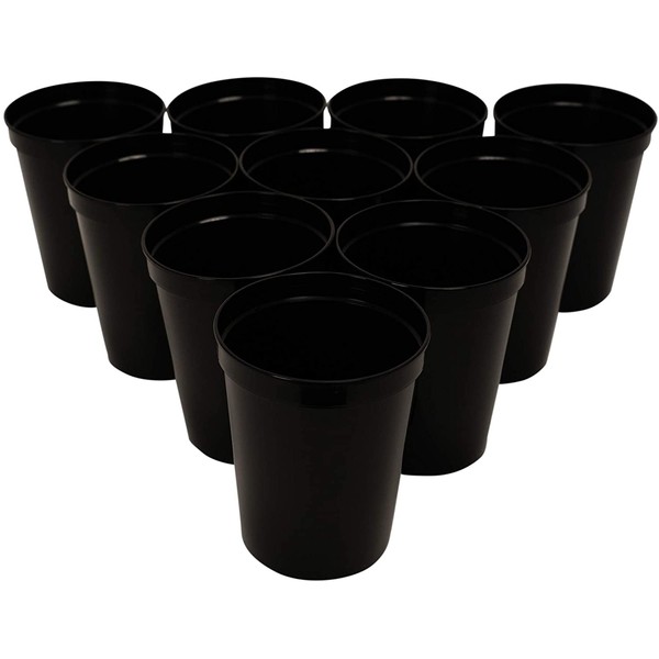 CSBD Stadium 16 oz. Plastic Cups, 10 Pack, Blank Reusable Drink Tumblers for Parties, Events, Marketing, Weddings, DIY Projects or BBQ Picnics, No BPA (Black)
