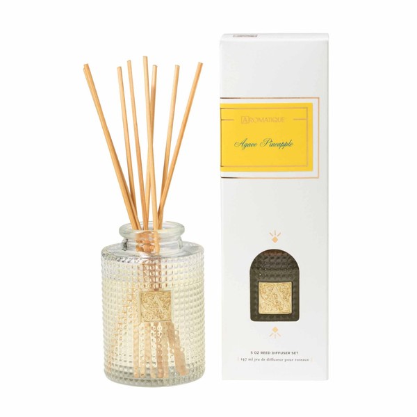 Aromatique Agave Pineapple Reed Diffuser Glass Bottle Notes of Plum, Jasmine, Apple, Rosewood, Musk for Home Fragrance Décor Scented Air Freshener Aromatherapy Gift Set 4 Oz