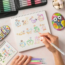 LIUILUCAI 100 Colors Acrylic Gel Pens Art Set - Large Capacity Gel Ink Pens with 1.0mm Fine Tip, Acrylic Paint Pen for Black Paper, Adult Coloring Books, Journaling, Drawing, Sketching