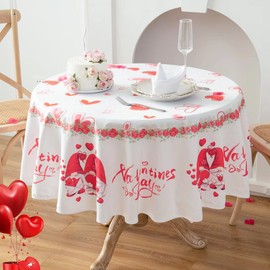 KarINSTALLi - Mantel redondo para el día de San Valentín, gnomos de feliz día de San Valentín con rosas mantel, mantel de microfibra lavable para fiestas de picnic, cena, 60 pulgadas