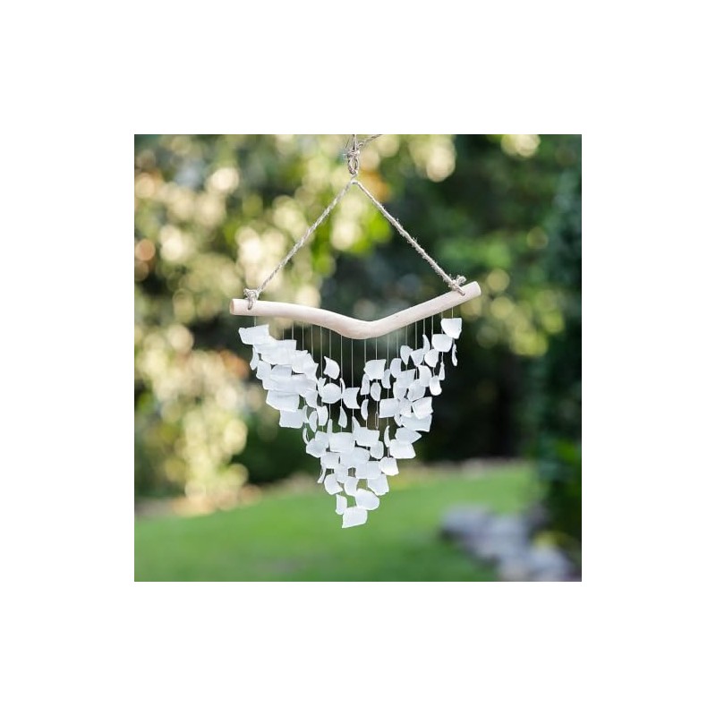 White - Handmade Raindrop Butterfly Recycled Glass Hanging Mobile Wind