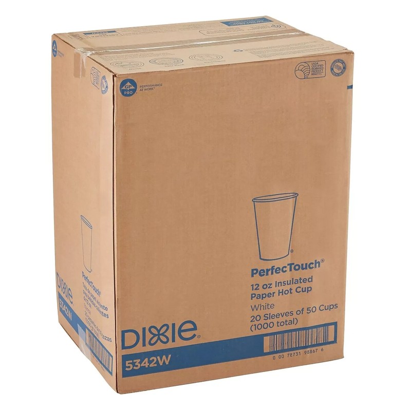 Dixie PerfecTouch Insulated Paper Hot Cup 12 oz. White 1000/Carton