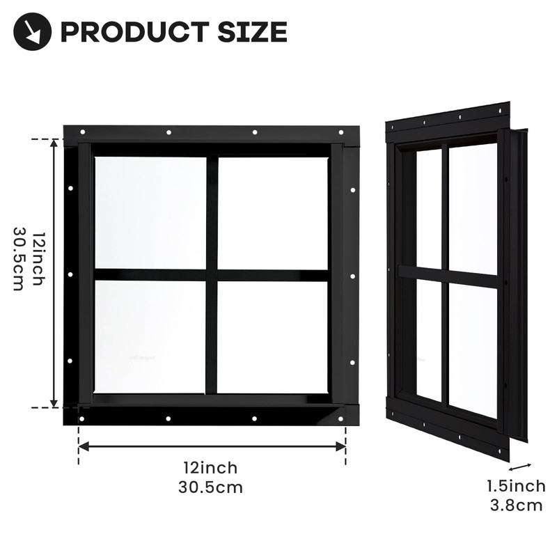 NOTASA Shed Windows 2 Pack, Chicken Coop Windows 12" x