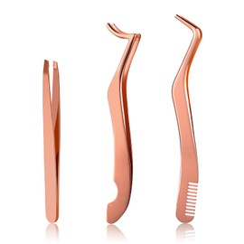Ouligay Pack of 3 Eyelash Tweezers Applicator, False Eyelash Tweezers Set Made of Stainless Steel Curved Tip Fishtail Artificial Eyelash Clip for Women Eyelash Extension