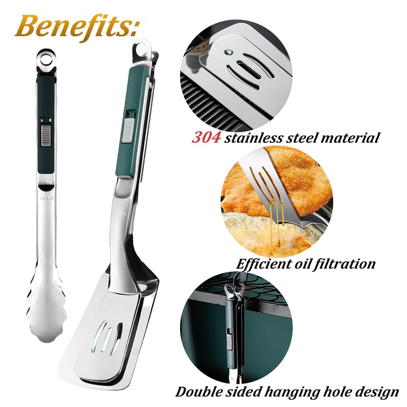 2Pcs Kitchen Cooking Tongs,Grill Clamp Spatula,Multi Functional Grill Clip 2-in-1,304