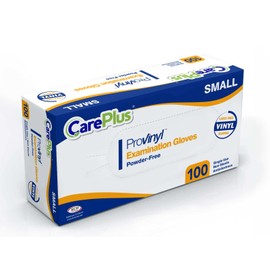 Care Plus Medical Vinyl Exam Gloves Medium, Latex Free, Powder Free, Rubber, Non Sterile Exam, Healthcare, Doctor, Home and Food Safe, 100 Count