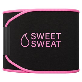 Sports Research Sweet Sweat Waist Trimmer (Core Series) - Premium Sweat Enhancing Fitness Band for Women & Men - Adjustable Fit · Latex-Free Neoprene - Pink Logo, Medium