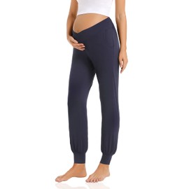 Foucome Women's Maternity Pants Comfy Lounge Workout Leggings Underbelly Stretchy Pregnancy Joggers Sweatpants (Navy Blue, XXL)