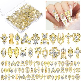 Siifert 100 Pcs 3D Shiny Nail Rhinestones 3D Stars Nail Gems Starlight Nail Jewelry Y2k Charms for Acrylic Nails Decoration Metal Nail Supplies for Women and Girls(Gold)