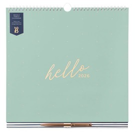 Busy B - 2026 Family Wall Calendar with Week to View for 5 People - Sage Green - Meal Plans, Shopping Lists, Stickers & Storage Bag - Family Calendar for Home Organisation
