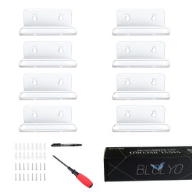 BLOLYO Clear Vinyl Record Shelf Wall Mount 8 Pack,Acrylic Album Record Holder Display,Vinyl Record Shelf Stand and Wall Mount Display,Acrylic Record Frame Show Your Favorite LP(Clear)