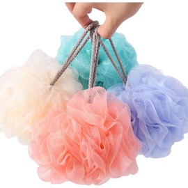 Loofah Shower Puff Mesh Bath Loofa Body Sponges Scrubber for Bathing Pack of 4 (Style 1, One size)