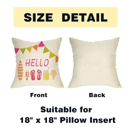 Fbcoo Hello Summer Decorative Throw Pillow Cover, Lemon Branch Cushion Case Decor Sign Seasonal Fruit Farmhouse Home Square Pillowcase Decorations for Sofa Couch 18 x 18 Cotton Linen