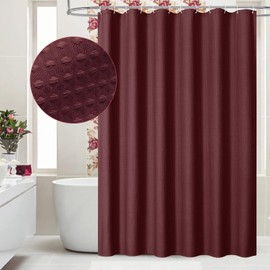 MitoVilla Burgundy Waffle Fabric Shower Curtain, Modern Waffle Weave Textured Shower Curtains for Luxury Bathroom Decor, Wine Red Heavy Bathroom Shower Curtain, 72 x 72