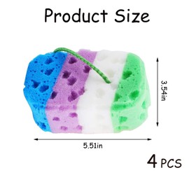 4Pcs Exfoliating Bath Sponges for Shower - Soft Shower Sponge for Men, Women and Kids - Gentle Skin Cleansing and Massage - Home Bathroom Essential