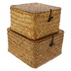 VILLFUL Cube Storage Basket Woven Desktop Storage Box Lid 2pcs