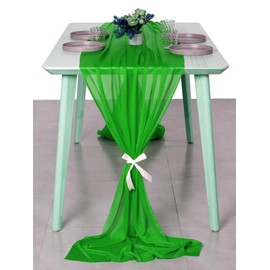 MDS 25 Pack 14ft Chiffon Table Runner 29 x 170 Inches Sheer Wedding Runner Romantic Rustic Table Runner for Wedding Decorations, Birthday Parties, Bridal Shower Party Arch Decor - Green