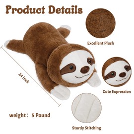 Wepop 5lb Weighted Stuffed Animals, 24in Big Sloth Plush, Cute Soft Plushie Pillows for Adults Boys Girls