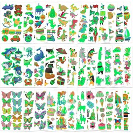 370 Patterns Party Favors, 36 Sheets Glow In Dark Stickers Luminous Temporary Tattoos, Waterproof Fake Tattoo Supplies Animal Dinosaur Mermaid Butterfly Stickers for Birthday Decorations