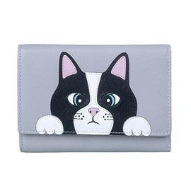 Mala Leather Vinny & Victor Cat Face Large Tri-Fold Purse - 3642 11 (Grey)