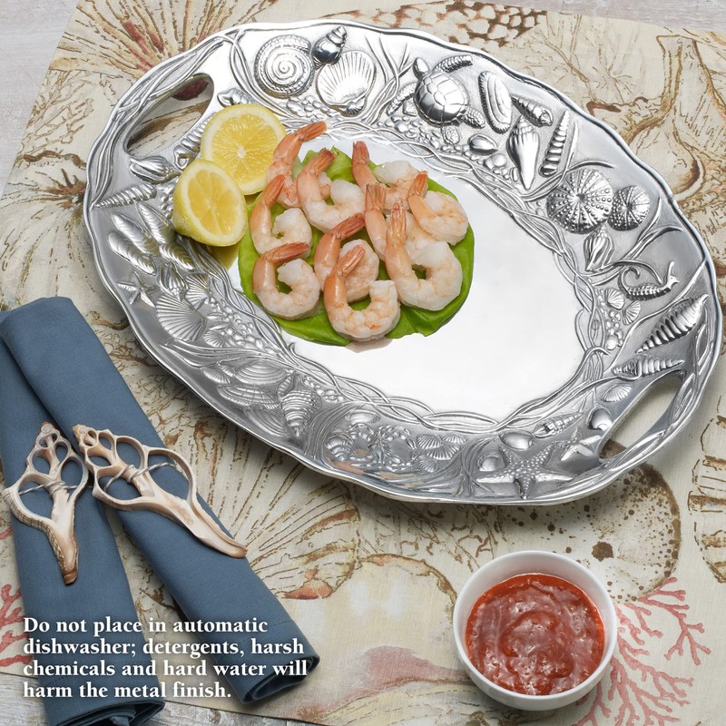 Wilton Armetale Coastal Handle Serving Tray, 16-Inch-by-11.75-Inch, Silver