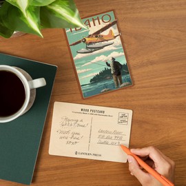 Idaho, Float Plane and Fisherman (4x6 Birch Wood Postcards, 2-Pack Stationary, Rustic Home Wall Decor)