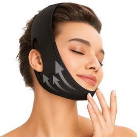 NJCXOLA Face Lifting Bandage, V Face Masks, Reusable V-Line Mask, Collagen Night Wrapping Mask, Black