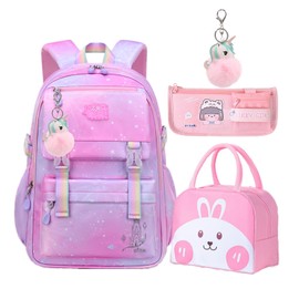 IHZZ Girls Backpack, Kid Starry Rainbow School Bag, Kawaii Backpack with Lunchbag & Pencilbox, Mochilas Escolares Para Niñas