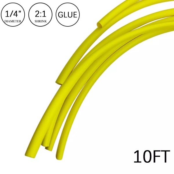 Iaccessoryonline 2:1 Heat Shrink Tubing 1/4" 10FT Yellow Glue Waterproof