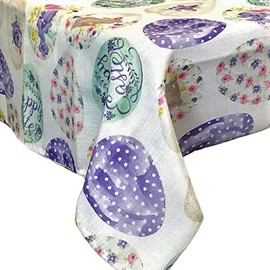 Elrene Bunnies at Play Printed Easter Fabric Tablecloth - Elegantly Decorated Easter Eggs (60" x 84" Oblong)