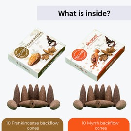 Backflow Incense Cones - Combo Pack of 20 Incense Cones Waterfall - 10 Frankincense + 10 Myrrh - Incense Backflow Cones - Waterfall Incense Cones - Incense Waterfall Cones