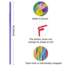 YAOSHENG Water cup Straw 10.23" x 0.23"Solid Colors Flexible Drinking Straws, Independent packaging Plastic Disposable Bendy Straws (300, black)