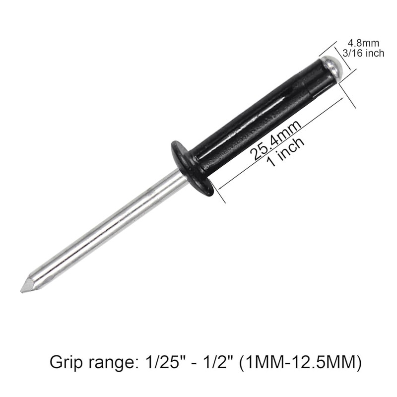 ALLCLEAN 3/16" x 1" Tri-Fold Rivets Assortment - 50Pcs,Black Tri-fold