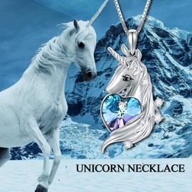 TOUPOP Unicorn Necklace 925 Sterling Silver Unicorn Necklace for Women Girls Unicorn Pendant Jewellery with Crystal Unicorn Gifts, Sterling Silver