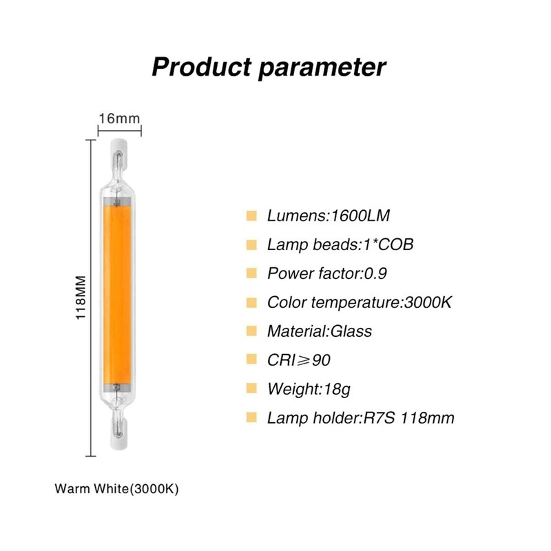 Dimmable 118MM R7S COB LED Bulbs, 20W J Type 118MM