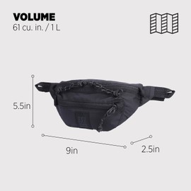 Topo Designs Mountain Waist Pack, Hip Bag, 100% Recycled Nylon Construction, 2L capacity, YKK Zips (Black/Black)
