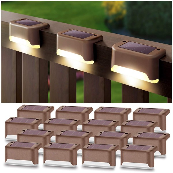 DenicMic Solar Deck Lights 16 Pack Fence Post Solar Lights for Patio Pool Stairs Step and Pathway, Weatherproof LED Deck Lights Solar Powered Outdoor Lights (Warm White, 16 Pack)