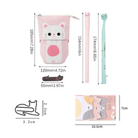 22 Pcs Cute Cat Stationery Set Beautiful Stationery 1 Canvas Cat Telescopic Pouch Bag 12 Gel Ink Rollerball Pens with 0.5 mm Refill 320 Notes Page Flags Index Tabs 5 Cat paper Clips 1 Sticky Note