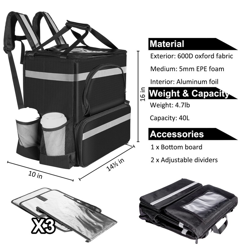 cherrboll Food Delivery Backpack with Drink Holders & Dividers, Insulated