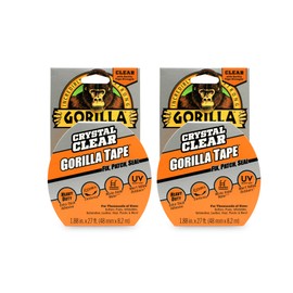 Gorilla Crystal Clear Repair Duct Tape, 1.88” x 9 yd, Clear, (Pack of 2)