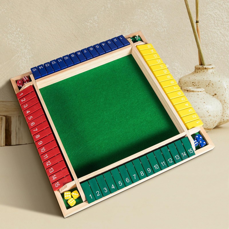 Upgraded 16.54'' Shut The Box Dice Game 4 Player-Colorful Wooden