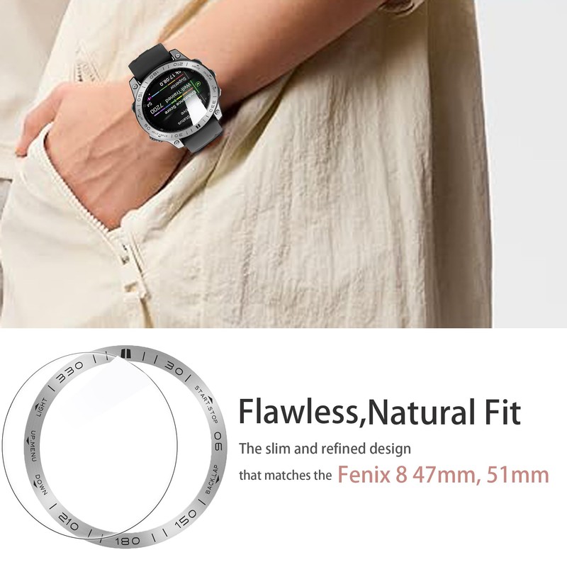 Lamshaw for Garmin Fenix 8 Bezel Ring, Reinforced Metal Frame