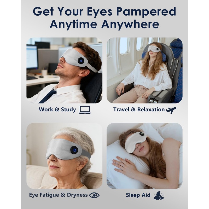 Heated Eye Mask for Dry Eyes, Cordless Sleep Mask with
