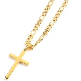 18K Gold Figaro link Chain Cross Pendant Necklace with Solid Strong Clasp for Men,Women, boys, Teens Plated Thin for Charms Miami Cuban Link Diamond Cut Fashion jewelry (20)