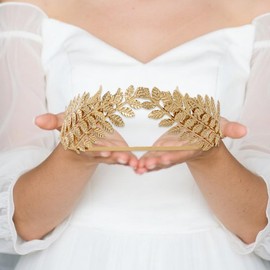 Sdfvsdg Bridal Gold Leaf Crown Headband Earrings Greek Goddess Headband Accessories Tiara Wedding Headpiece for Women