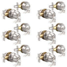 Knobonly 6 Set Keyed Same Entry Door Knob with Single Cylinder Deadbolt, One Keyway Door Lock Set in Satin Nickel Finish, Indoor/Outdoor Security Door Handles